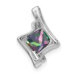 14k White Gold 6mm Cushion Mystic Fire Topaz and Diamond Pendant - Image 4