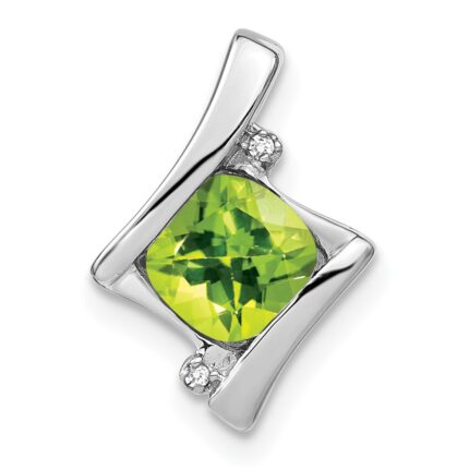 14k White Gold 6mm Cushion Peridot and Diamond Chain Slide