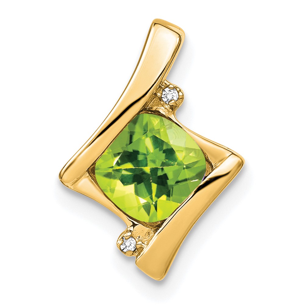 PM7033-PE-001-YA.jpg 14k 6mm Cushion Peridot and Diamond Chain Slide - Image 1