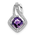 14k White Gold 6mm Cushion Amethyst and Diamond Chain Slide