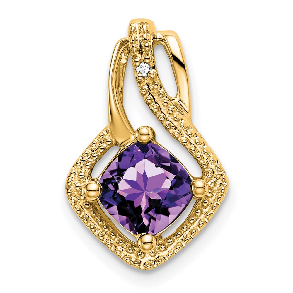 PM7034-AM-001-YA.jpg 14k 6mm Cushion Amethyst and Diamond Chain Slide - Image 1