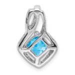 14k White Gold 6mm Cushion Blue Topaz and Diamond Chain Slide - Image 4