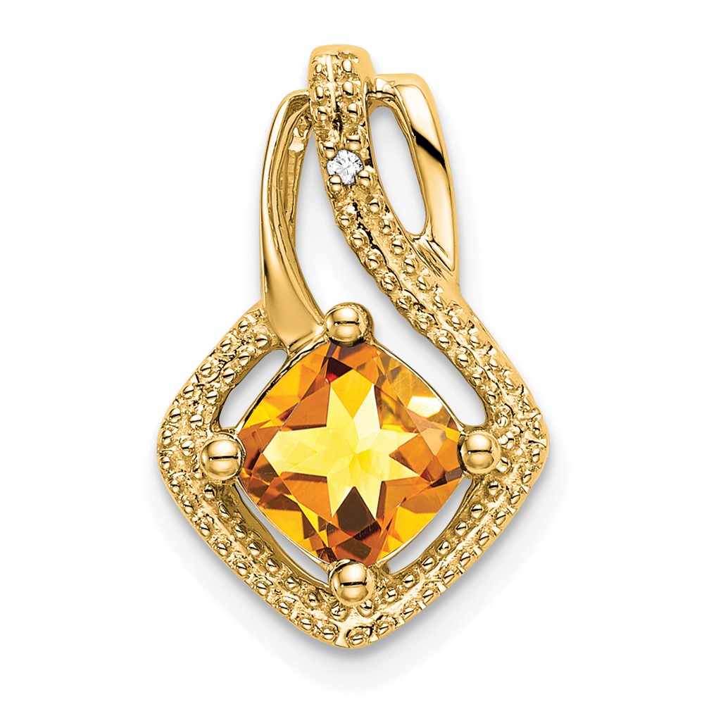 PM7034-CI-001-YA.jpg 14k 6mm Cushion Citrine and Diamond Chain Slide - Image 1