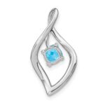 14k White Gold 5mm Cushion Blue Topaz and Diamond Leaf Chain Slide - Image 4