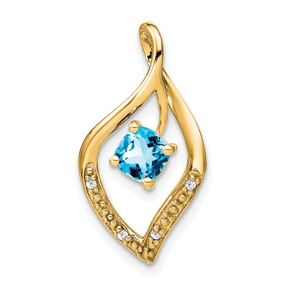 PM7035-BT-003-YA.jpg 14k 5mm Cushion Blue Topaz and Diamond Leaf Chain Slide - Image 1