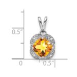 14k White Gold 7mm Cushion Citrine and Diamond Pendant - Image 3