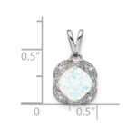 14k White Gold Cushion Lab Created Opal and Diamond Pendant - Image 2