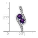 14k White Gold 2-Stone Round Amethyst and Diamond Chain Slide - Image 3