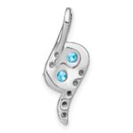 14k White Gold 2-Stone Round Blue Topaz and Diamond Chain Slide - Image 4