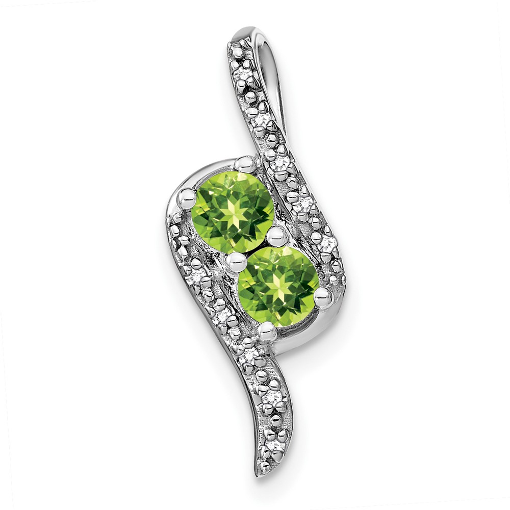 PM7041-PE-005-WA.jpg 14k White Gold 2-Stone Round Peridot and Diamond Chain Slide - Image 1
