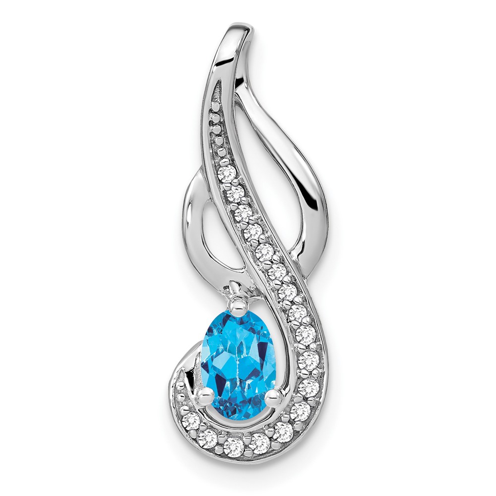 PM7042-BT-010-WA.jpg 14k White Gold 6x4mm Oval Blue Topaz and Diamond Swirl Chain Slide - Image 1
