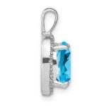 14k White Gold 10mm Cushion Blue Topaz and Diamond Halo Pendant - Image 2