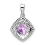 14k White Gold 7mm Cushion Amethyst and Diamond Halo Pendant - Image 4
