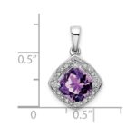 14k White Gold 7mm Cushion Amethyst and Diamond Halo Pendant - Image 3