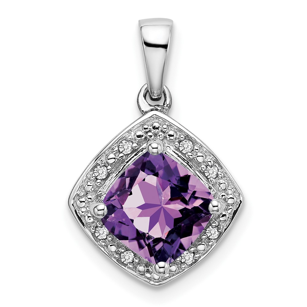 PM7045-AM-004-WA.jpg 14k White Gold 7mm Cushion Amethyst and Diamond Halo Pendant - Image 1