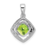 14k White Gold 7mm Cushion Peridot and Diamond Halo Pendant - Image 4