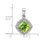 14k White Gold 7mm Cushion Peridot and Diamond Halo Pendant - Image 3