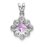 14k White Gold 7mm Cushion Amethyst and Diamond Scalloped Pendant - Image 4