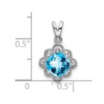 14k White Gold 7mm Cushion Blue Topaz and Diamond Scalloped Pendant - Image 3