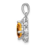 14k White Gold 7mm Cushion Citrine and Diamond Scalloped Pendant - Image 2