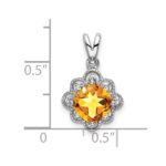 14k White Gold 7mm Cushion Citrine and Diamond Scalloped Pendant - Image 3