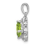 14k White Gold 7mm Cushion Peridot and Diamond Scalloped Pendant - Image 2