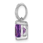 14k White Gold 8mm Cushion Amethyst and Diamond Pendant - Image 2