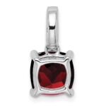 14k White Gold 8mm Cushion Garnet and Diamond Pendant - Image 4