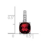 14k White Gold 8mm Cushion Garnet and Diamond Pendant - Image 3