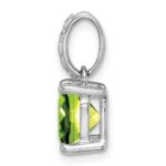 14k White Gold 8mm Cushion Peridot and Diamond Pendant - Image 2
