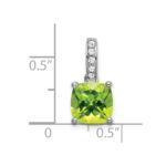 14k White Gold 8mm Cushion Peridot and Diamond Pendant - Image 3