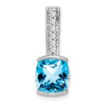 14k White Gold 8mm Cushion Blue Topaz and Diamond Chain Slide