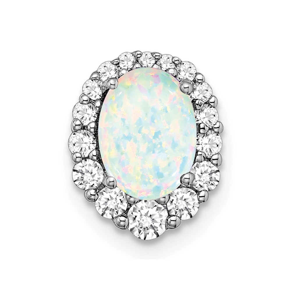 PM7050-OP-033-WA.jpg Pure Serenity 14k White Gold 1/3 carat Lab Grown Diamond VS/SI+ G+ and Lab Created Opal Chain Slide - Image 1