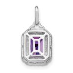 14k White Gold 9x7mm Emerald-cut Amethyst and Diamond Halo Pendant - Image 4