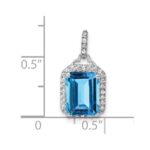 14k White Gold 9x7mm Emerald-cut Blue Topaz and Diamond Halo Pendant - Image 3
