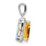 14k White Gold 9x7mm Emerald-cut Citrine and Diamond Halo Pendant - Image 2