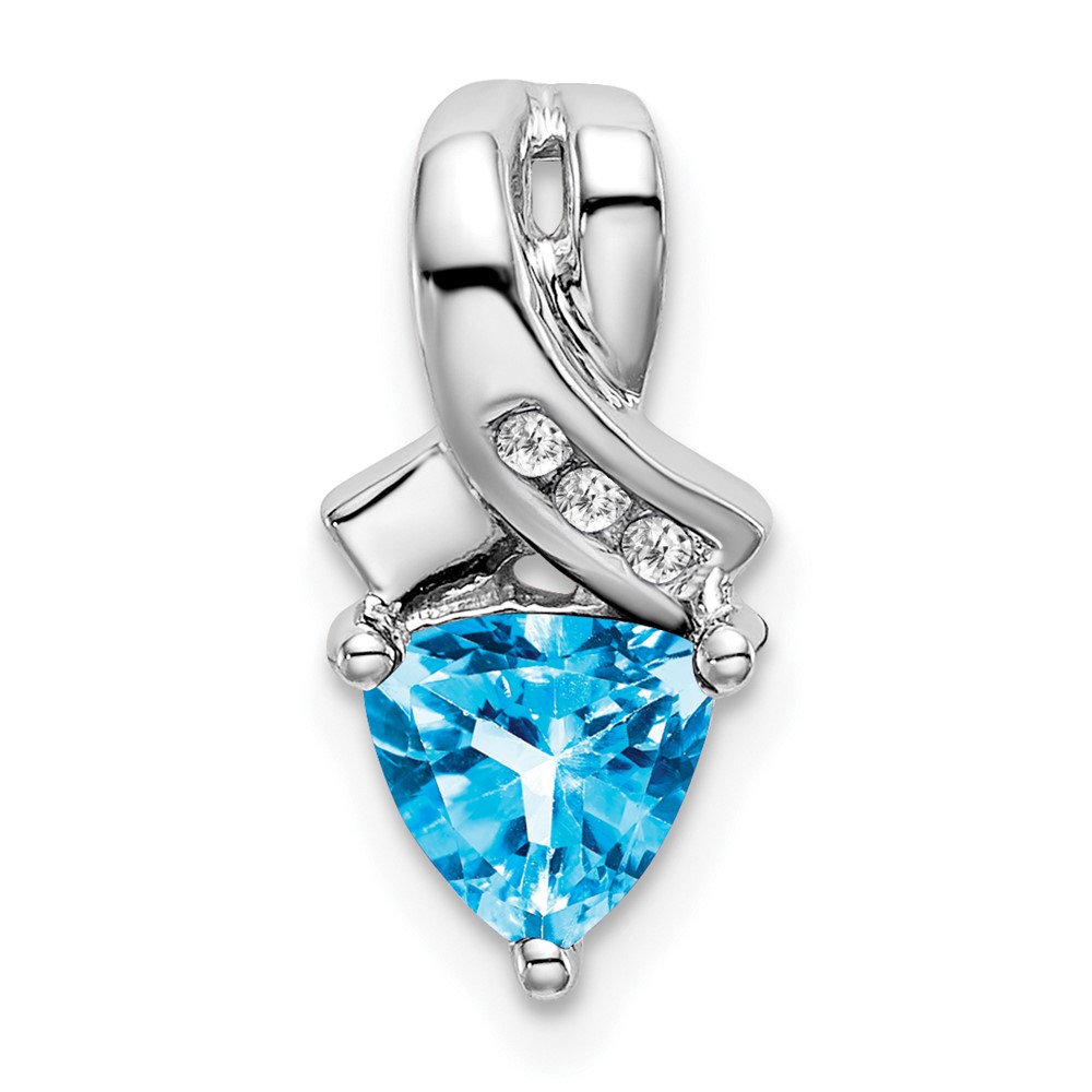 PM7053-BT-003-WA.jpg 14k White Gold 6mm Trillion Blue Topaz and Diamond Chain Slide - Image 1