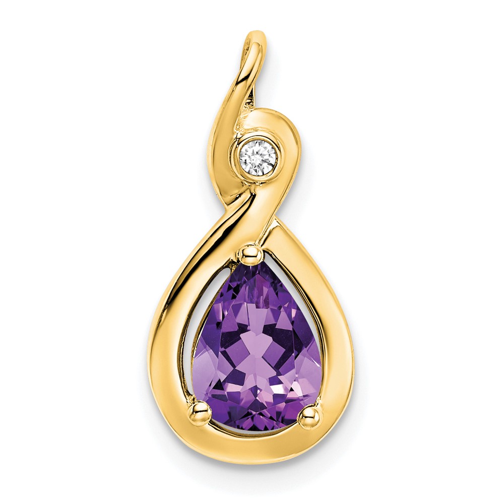 PM7055-AM-002-YA.jpg 14k 8x6mm Pear Amethyst and Diamond Chain Slide - Image 1