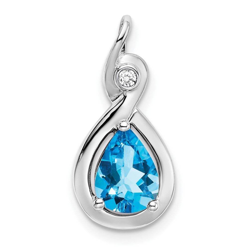 PM7055-BT-002-WA.jpg 14k White Gold 8x6mm Pear Blue Topaz and Diamond Chain Slide - Image 1