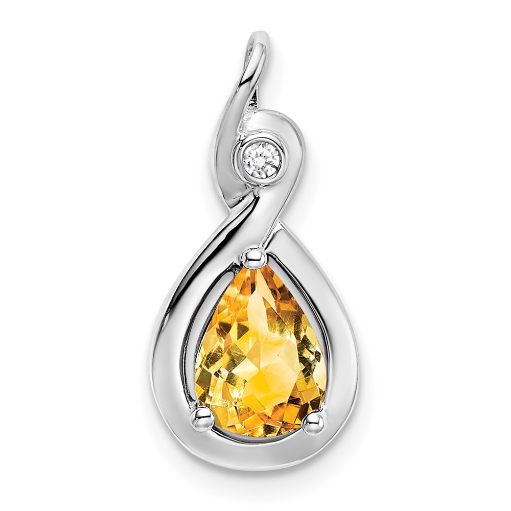PM7055-CI-002-WA.jpg 14k White Gold 8x6mm Pear Citrine and Diamond Chain Slide - Image 1