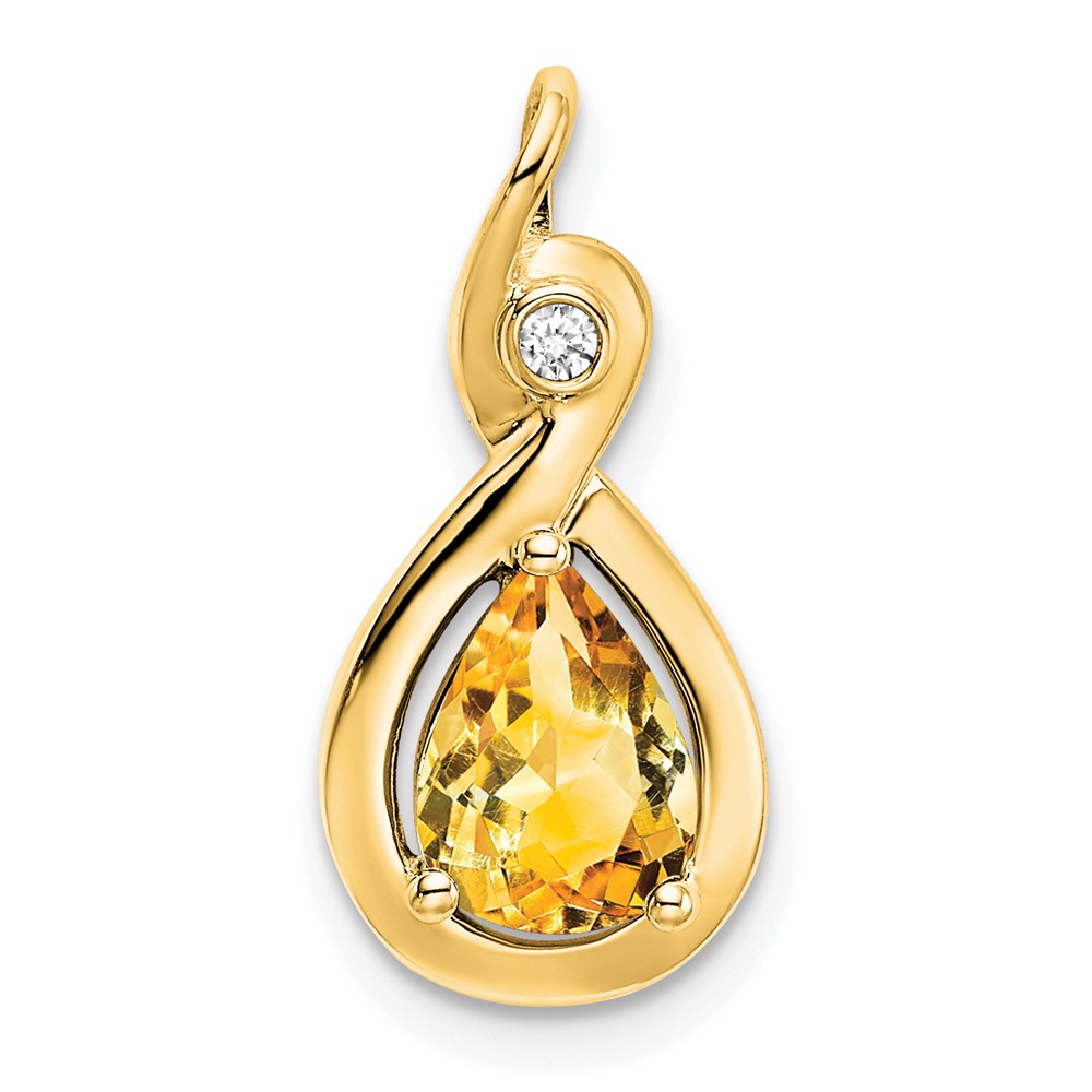 PM7055-CI-002-YA.jpg 14k 8x6mm Pear Citrine and Diamond Chain Slide - Image 1