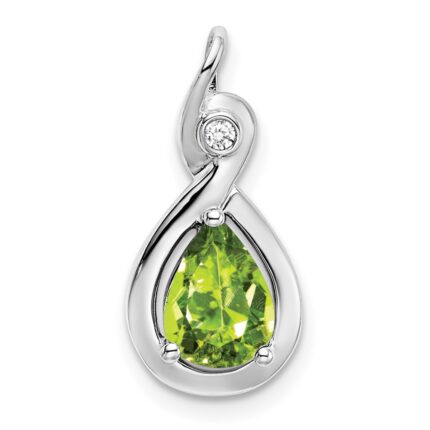 14k White Gold 8x6mm Pear Peridot and Diamond Chain Slide