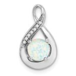 14k White Gold Lab Created Opal and Diamond Teardrop Chain Slide