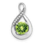14k White Gold 6mm Round Peridot and Diamond Chain Slide