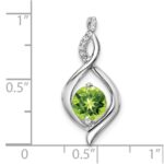 14k White Gold 6.5mm Round Peridot and Diamond Fancy Pendant - Image 3