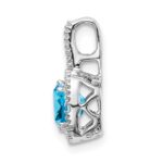 14k White Gold 6mm Cushion Blue Topaz and Diamond Pendant - Image 2
