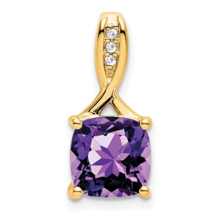 14k 8mm Cushion Amethyst and Diamond Chain Slide