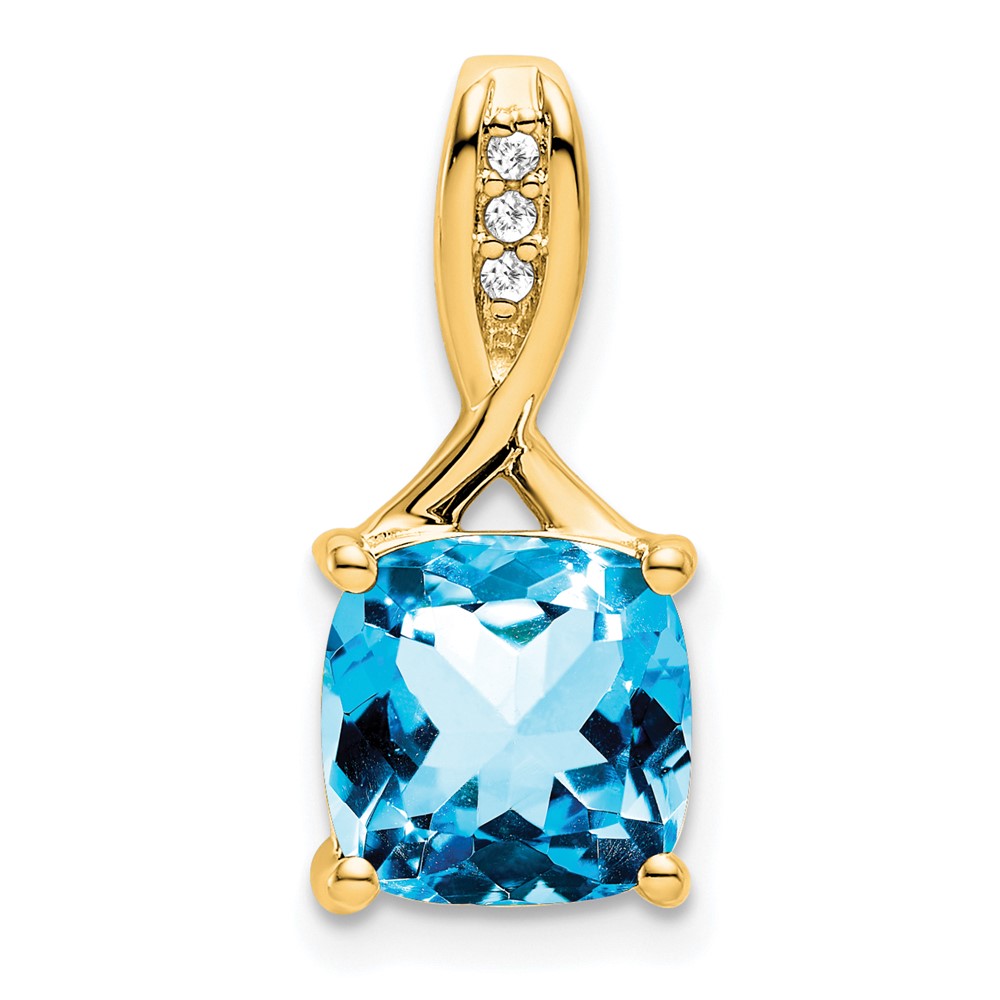 PM7062-BT-002-YA.jpg 14k 8mm Cushion Blue Topaz and Diamond Chain Slide - Image 1