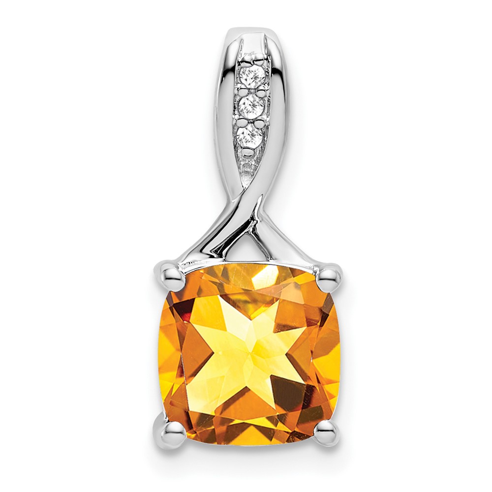 PM7062-CI-002-WA.jpg 14k White Gold 8mm Cushion Citrine and Diamond Chain Slide - Image 1