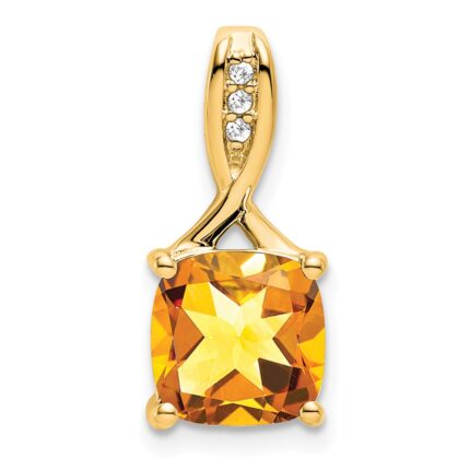 14k 8mm Cushion Citrine and Diamond Chain Slide